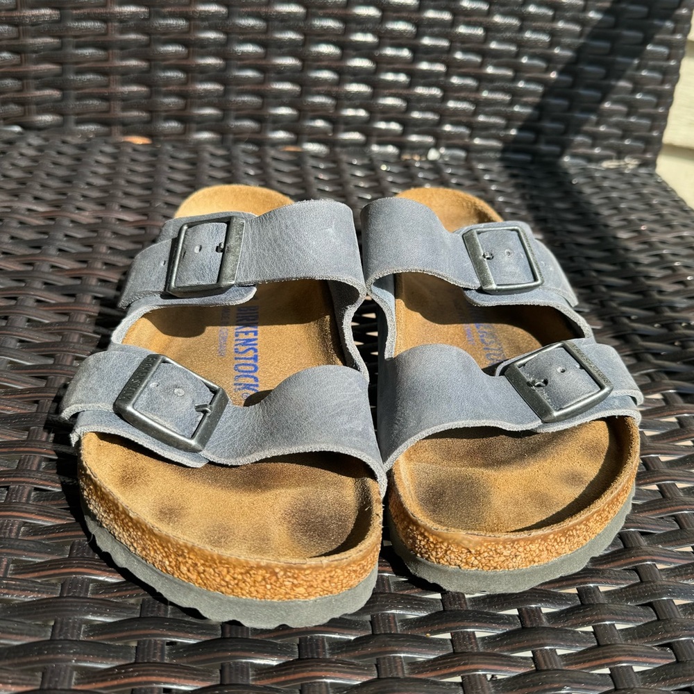 Light blue oiled leather birkenstock sandals